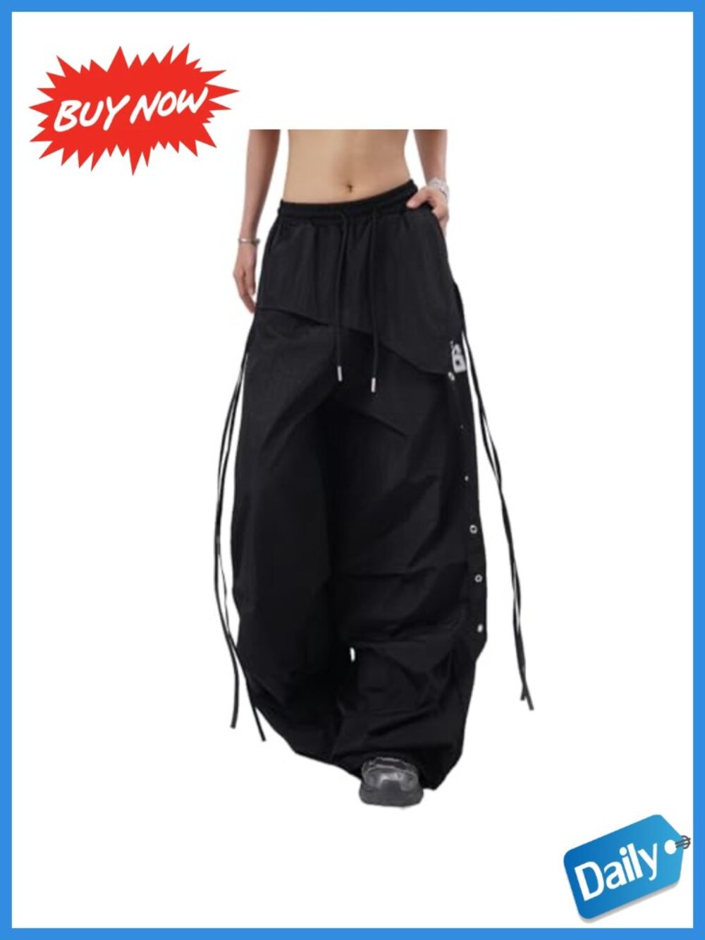 Women's High Waisted Baggy Cargo Parachute Pants Drawstring Joggers